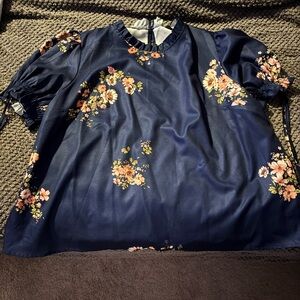SHEIN Navy Blue Floral Blouse